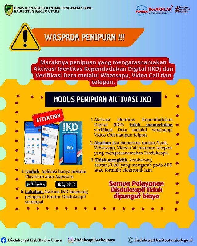 Disdukcapil Barito Utara Ingatkan Warga Waspadai Penipuan Berkedok Aktivasi IKD